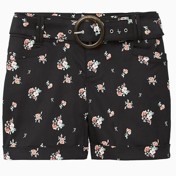 Torrid BELTED MID SHORT SATEEN FLORAL BLACK NWT sz 18 - Picture 3 of 6